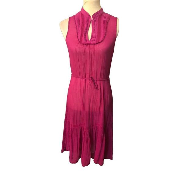 Zara vibrant  pink near sheer sleeveless prairie style midi dress - Picture 2 of 11